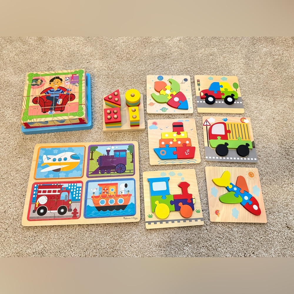 Melissa and Doug Natural Play Wooden Puzzle (Vehicle) BUNDLE Montessori toys